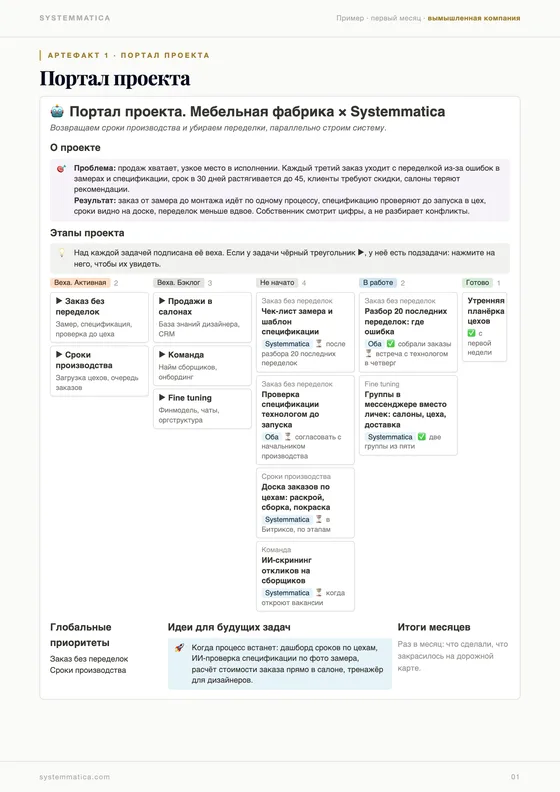 Портал проекта. Пример на вымышленной компании